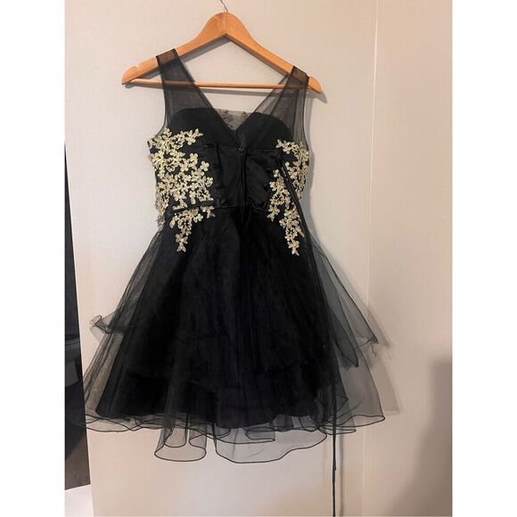 Tip Top Girls 12 Sleeveless Tulle Layer Formal Dress Gold Lace Applique Puffy - Picture 7 of 11